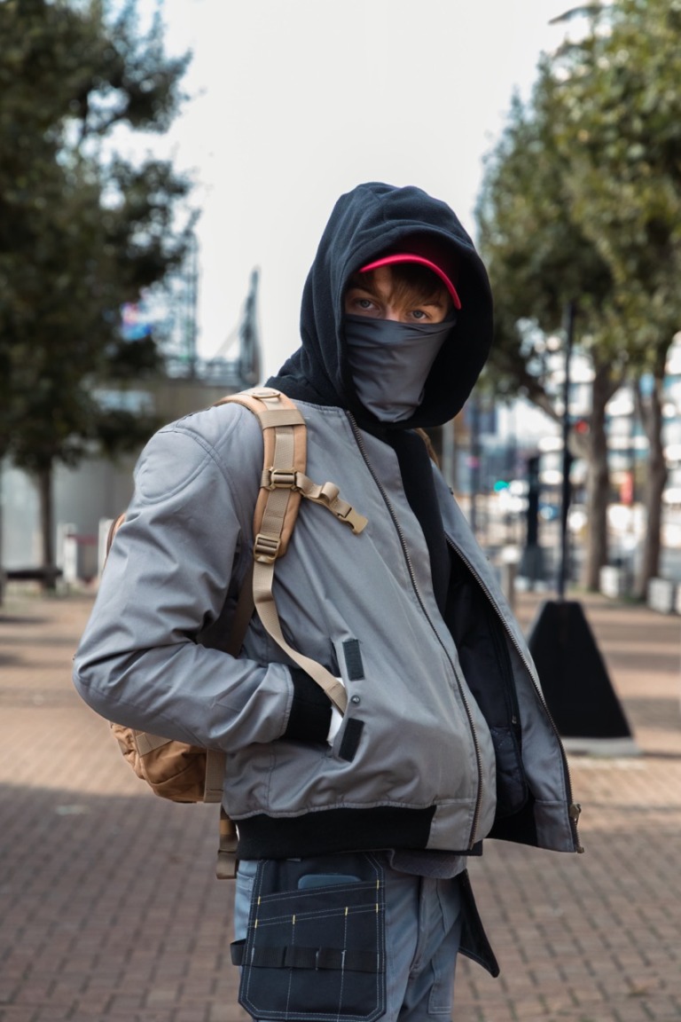 Masked portrait in the street